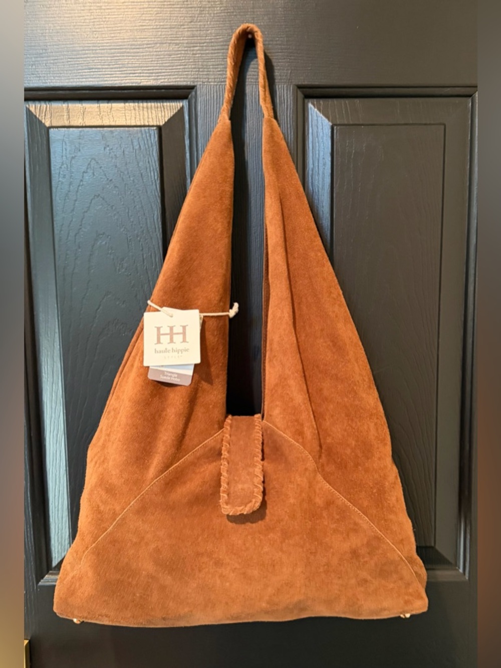 Haute Hippie Suede Shoulder Hobo in Cognac Brown with Gold Accent - Picture 3 of 7